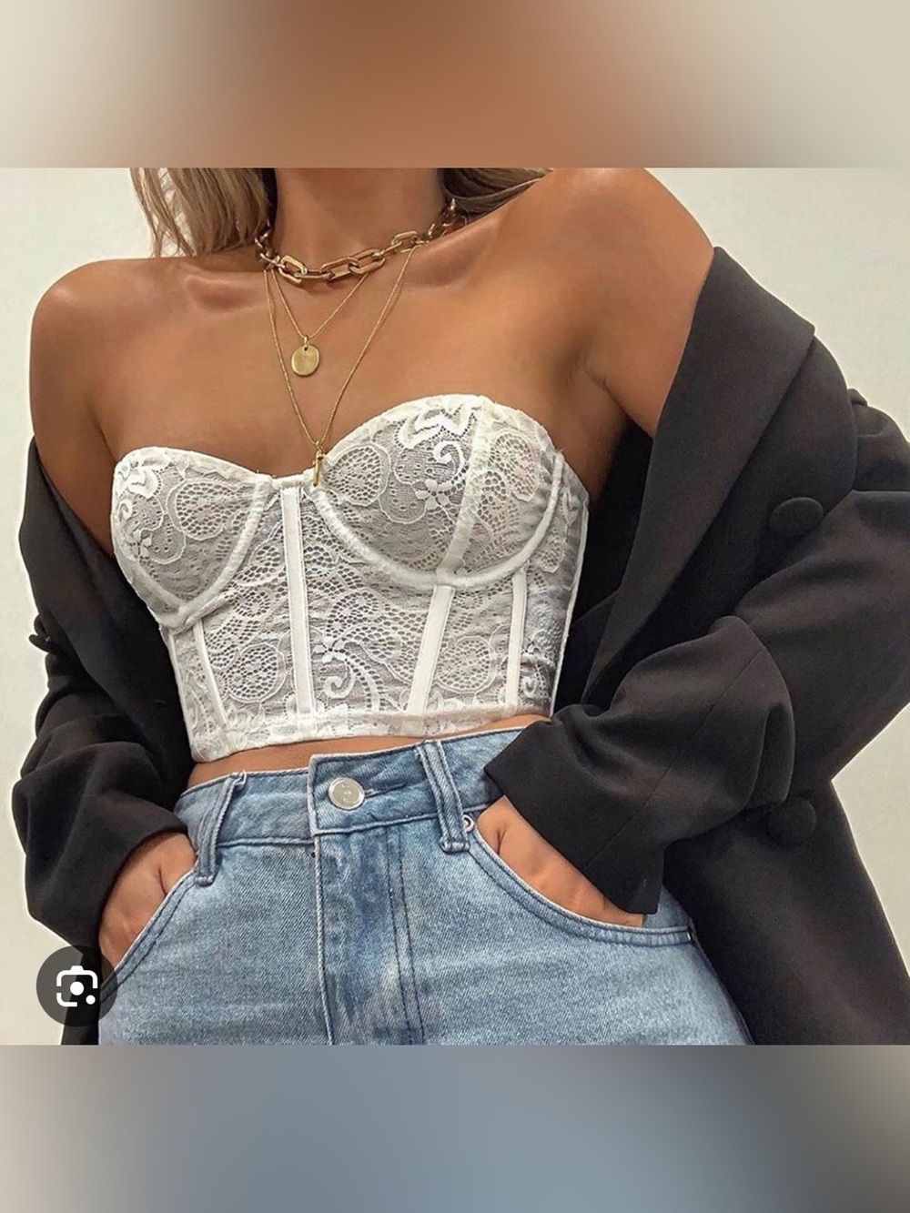 Oh Polly White Lace Bustier Crop Top